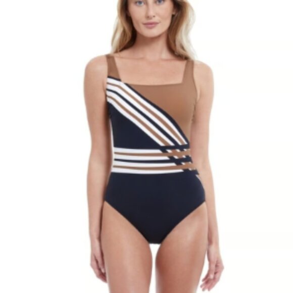 GOTTEX OCEAN BREEZE MASTECTOMY HIGH NECK TUMMY CONTROL ONEPIECE SWIMSUIT - Picture 1 of 7